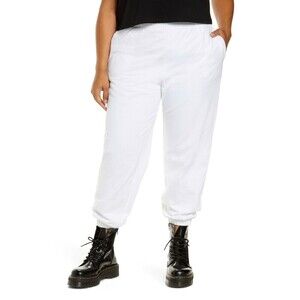 BP. Organic Cotton Jogger Sweatpants Elastic Waist Pockets In White Plus Size 3X
